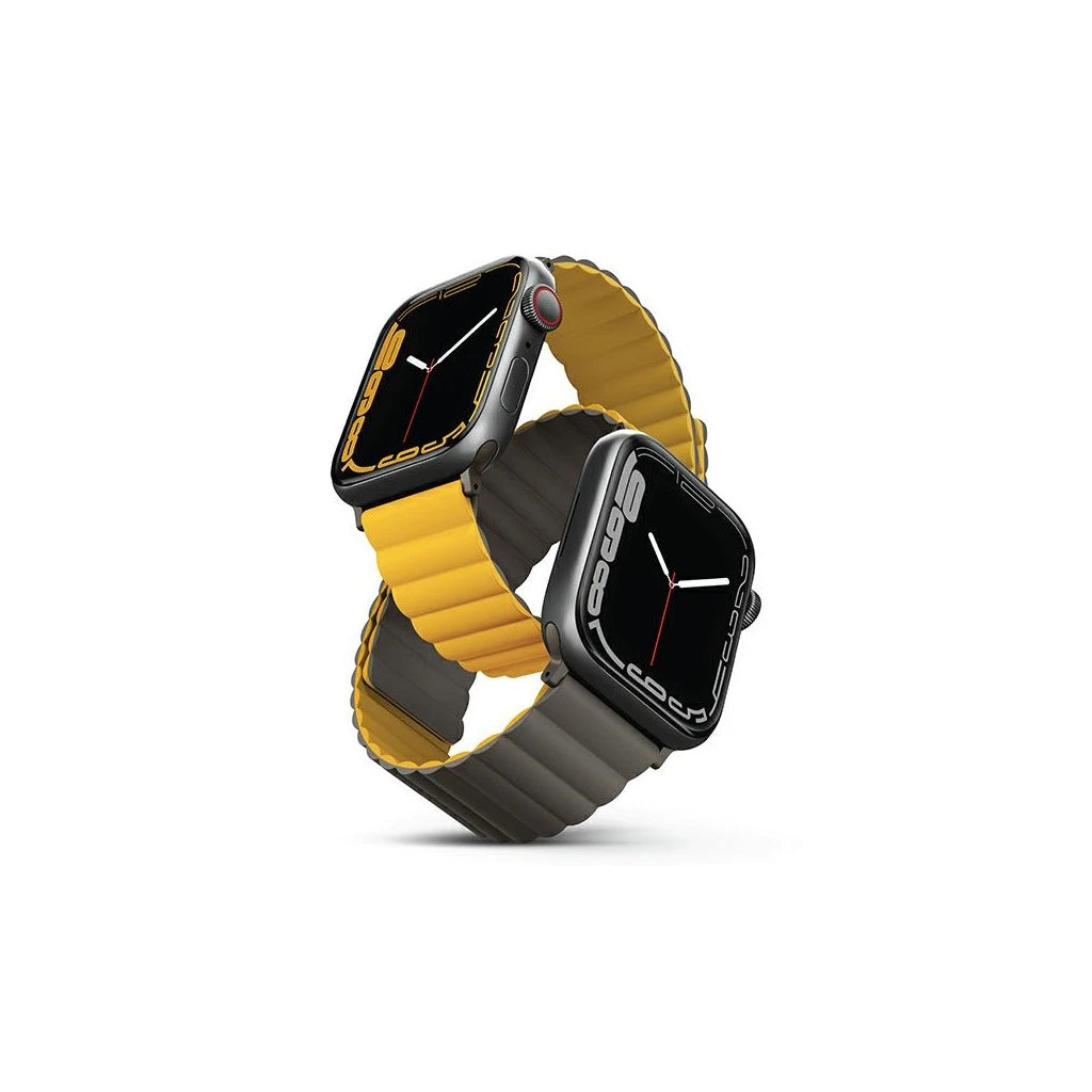 UNIQ Revix szíj Apple Watch Series1-8/SE/SE2/3/Ultra1/2/3 készülékhez 42/44/45/49mm Reversible Magnetic mustár - Apple Watch Szilikon Szíjak a Domshop kínálatából