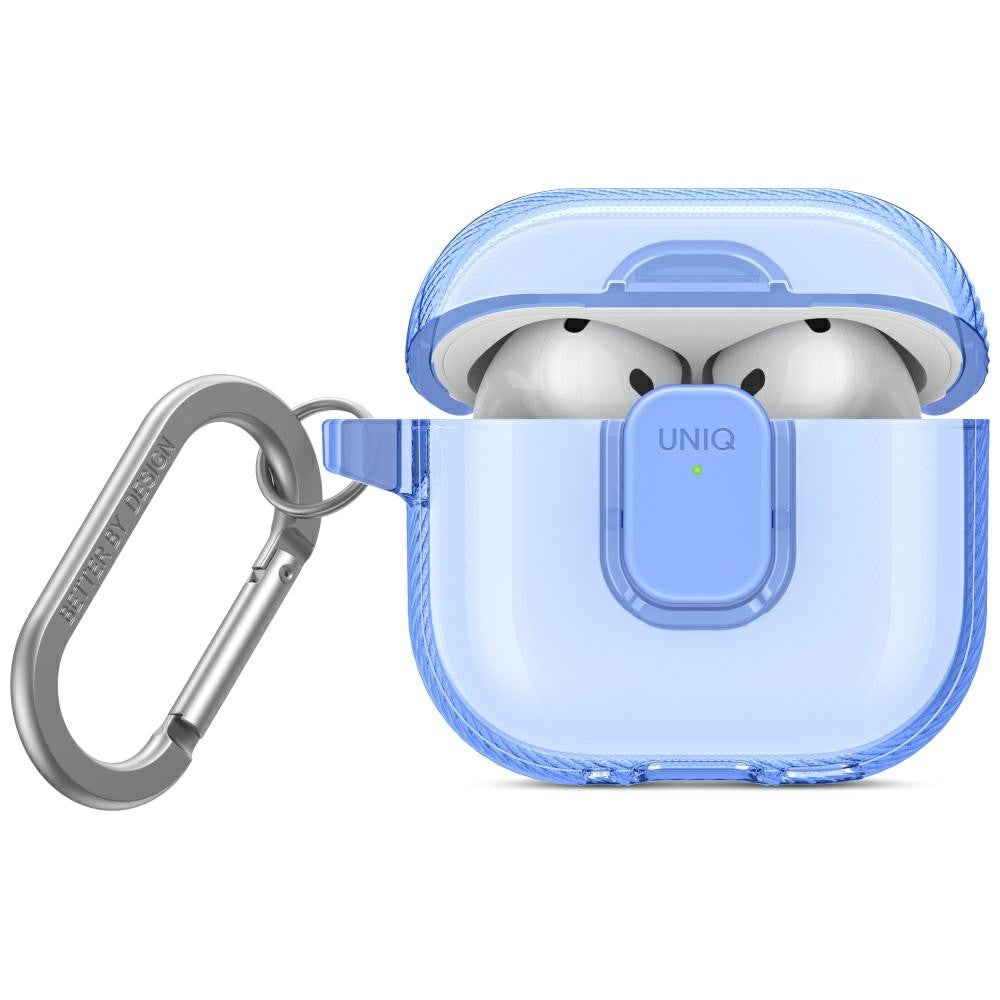 Uniq Glase Pro Apple AirPods 4 tok karabinerrel, kék - AirPods 4 tok a Domshop kínálatából