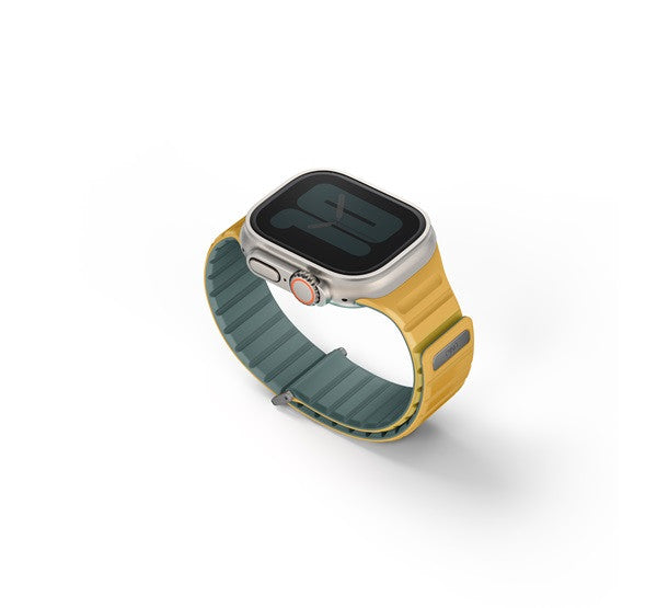 Uniq Revix Evo mágneses Apple Watch szíj, 49/45/44/42MM, zöld/ sárga - Apple Watch Szilikon Szíjak a Domshop kínálatából