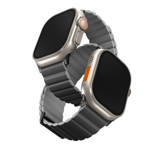 Uniq Revix Premium mágneses szilikon szíj Apple Watch 42/44/45/49mm, fekete/szürke - Apple Watch Szilikon Szíjak a Domshop kínálatából