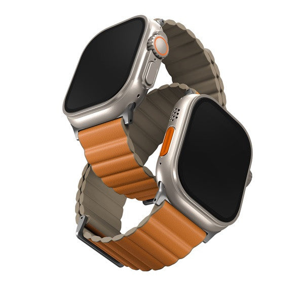 Uniq Revix Premium mágneses szilikon szíj Apple Watch 42/44/45/49mm, narancs/khaki - Apple Watch Szilikon Szíjak a Domshop kínálatából