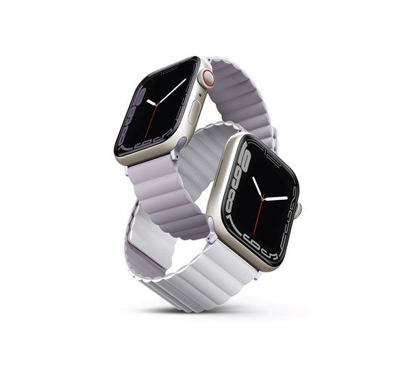 Uniq Revix mágneses szilikon szíj Apple Watch 42/44/45/49mm, lila/fehér - Apple Watch Szilikon Szíjak a Domshop kínálatából