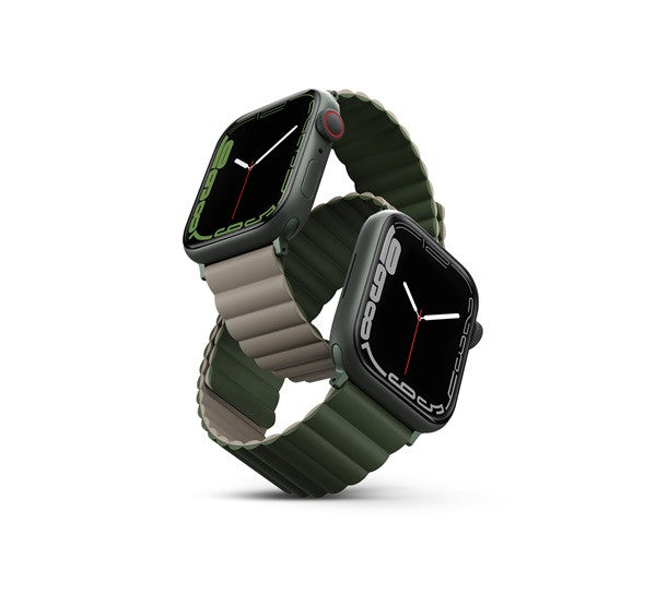 Uniq Revix mágneses szilikon szíj Apple Watch 42/44/45/49mm, zöld/taupe - Apple Watch Szilikon Szíjak a Domshop kínálatából