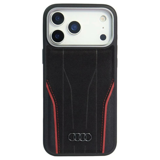 Audi R8 Genuine Leather MagSafe tok iPhone 17 Pro Max készülékhez fekete-piros