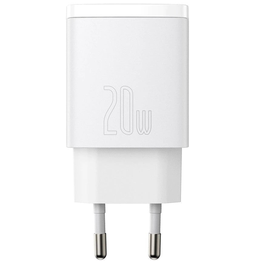 Hálózati töltő adapter, 20W, USB aljzat, USB Type-C aljzat, gyorstöltés, PD, QC 3.0, Baseus CCXJ-B02, fehér