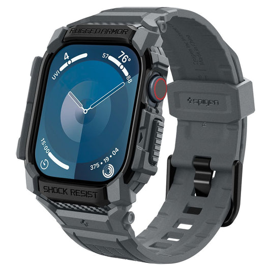 Apple Watch 10-11 (46 mm), Szilikon védőkeret, ütésálló, szíjjal, Spigen Rugged Armor Pro, sötétszürke -  Apple Watch Szilikon Szíjak a Domshop kínálatából