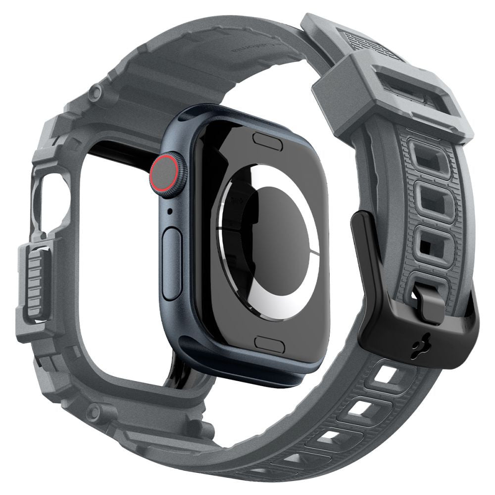 Apple Watch 10-11 (46 mm), Szilikon védőkeret, ütésálló, szíjjal, Spigen Rugged Armor Pro, sötétszürke -  Apple Watch Szilikon Szíjak a Domshop kínálatából