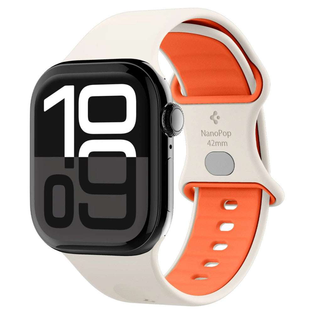 Apple Watch 4-6, SE, SE (2022), SE (2025) (38 / 40 mm) / Watch 7-9 (41 mm) / Watch 10-11 (42 mm), szilikon pótszíj, állítható, Spigen Nano Pop, bézs/narancs -  Apple Watch Szilikon Szíjak a Domshop kínálatából