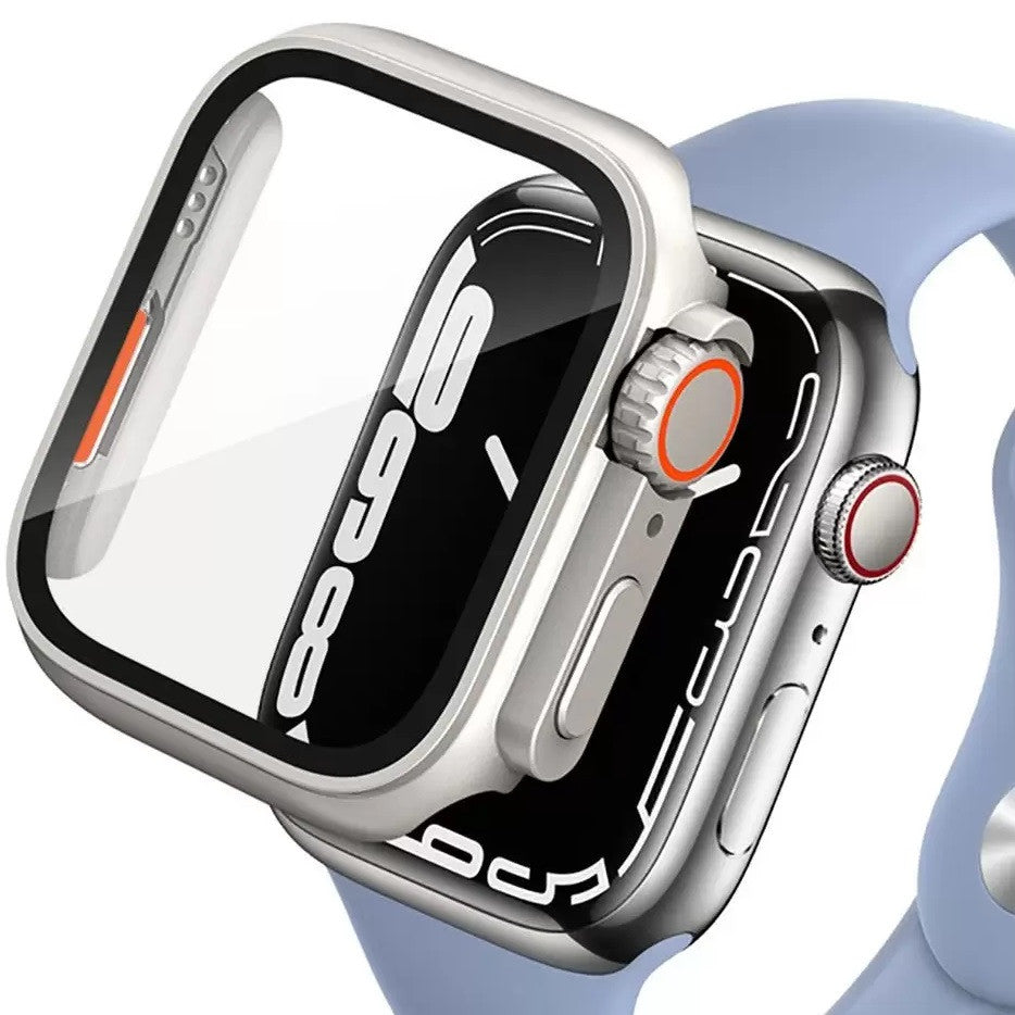 Apple Watch 4-6, SE, SE (2022), SE (2025) (44 mm), Műanyag védőkeret, kijelzővédő üveggel, szíj nélkül, TP Defense360, titán/narancs -   a Domshop kínálatából