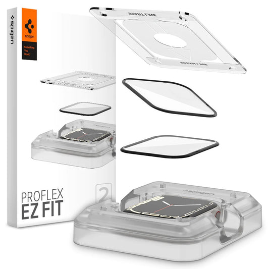 Apple Watch 7 (45mm), Kijelzővédő fólia, ütésálló fólia (az íves részre is!), Tempered Glass (edzett üveg), Spigen Pro Ez Fit, fekete, 2 db / csomag -  Apple Watch Fóliák a Domshop kínálatából