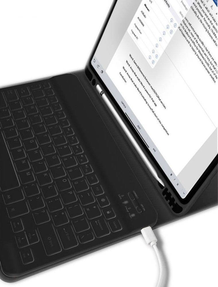Apple iPad 10.9 (2022) / iPad 11 (2025), Bluetooth billentyűzetes mappa tok, érintőceruza tartó, érintőceruza nélkül, TP SC Pen Holder + Keyboard, fekete -  iPad 10.9" (2022) és iPad 11" (2025) tok a Domshop kínálatából