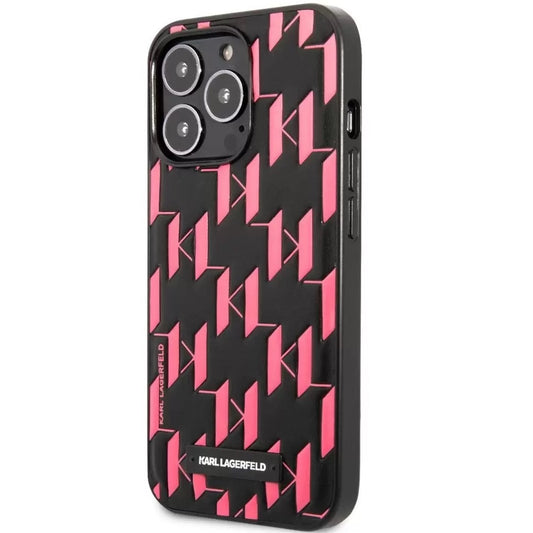 Apple iPhone 13 Pro, Műanyag hátlap védőtok, Monogram minta, Karl Lagerfeld Monogram Plague, fekete/rózsaszín -  iPhone 13 Pro tok a Domshop kínálatából