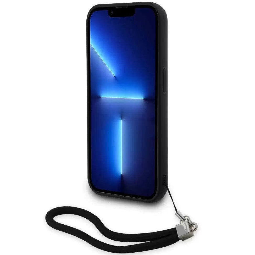 Apple iPhone 13 Pro, Műanyag hátlap védőtok + szilikon keret, színváltós hátlap, kézpánttal, Karl minta, Karl Lagerfeld Sequins Reversible, ezüst/fekete -  iPhone 13 Pro tok a Domshop kínálatából