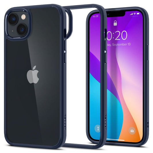 Apple iPhone 14 Plus, Műanyag hátlap védőtok + szilikon keret, Spigen Ultra Hybrid, átlátszó/sötétkék -  iPhone 14 Plus tok a Domshop kínálatából