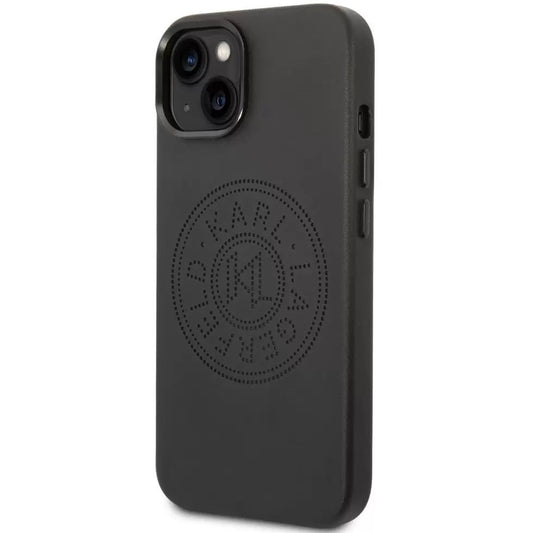 Apple iPhone 14 Plus, Műanyag hátlap védőtok + szilikon keret, bőrhatású hátlap, Karl Lagerfeld logo minta, Karl Lagerfeld Leather Perforated Logo, fekete -  iPhone 14 Plus tok a Domshop kínálatából