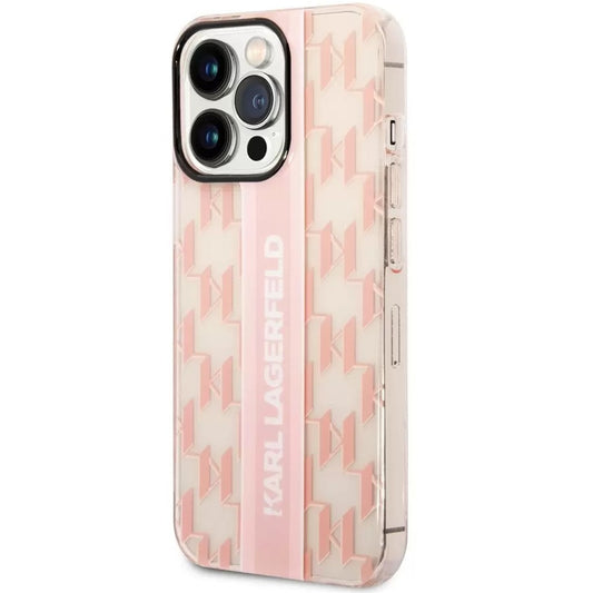 Apple iPhone 14 Pro, Műanyag hátlap védőtok, Monogram minta, Karl Lagerfeld Mono Vertical Stripe, rózsaszín -  iPhone 14 Pro tok a Domshop kínálatából
