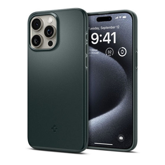 Apple iPhone 15 Pro Max, Műanyag hátlap védőtok, Spigen Thin Fit, sötétzöld -  iPhone 15 Pro Max tok a Domshop kínálatából