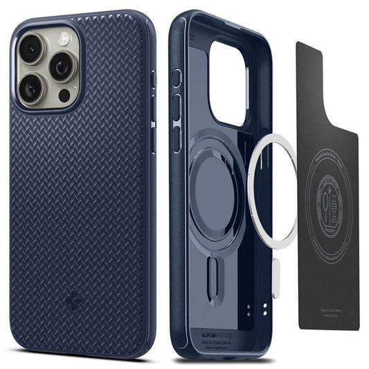 Apple iPhone 15 Pro Max, Műanyag hátlap védőtok + szilikon keret, Magsafe töltővel kompatibilis, Spigen Mag Armor, sötétkék -  iPhone 15 Pro Max tok a Domshop kínálatából