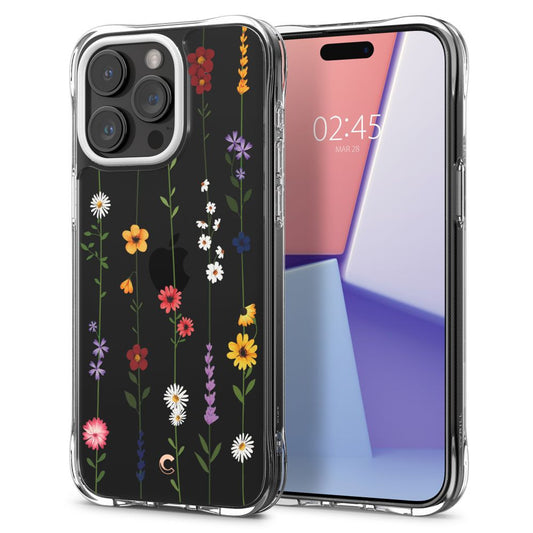 Apple iPhone 15 Pro Max, Szilikon tok, légpárnás sarok, virágoskert minta, Spigen Ciel Cyril Cecile, átlátszó/színes -  iPhone 15 Pro Max tok a Domshop kínálatából