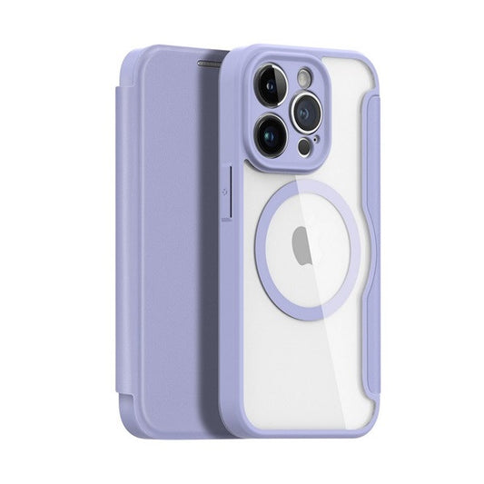 Apple iPhone 15 Pro, Oldalra nyíló tok, stand, közepesen ütésálló, Magsafe kompatibilis, Dux Ducis Skin Pro Magsafe, lila -  iPhone 15 Pro tok a Domshop kínálatából