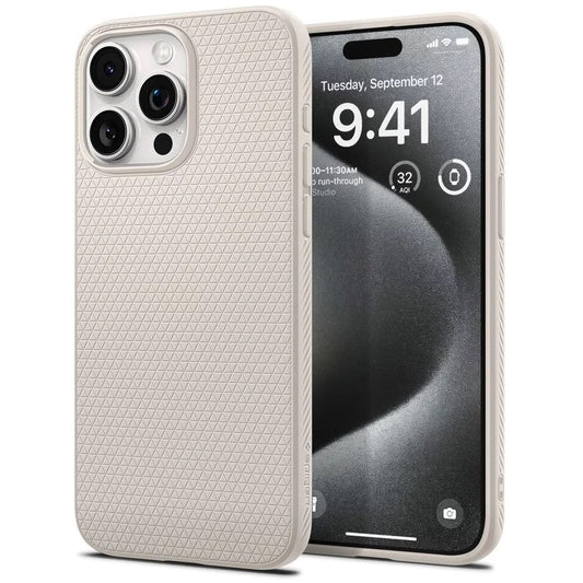 Apple iPhone 15 Pro, Szilikon tok, Spigen Liquid Air, háromszög minta, bézs -  iPhone 15 Pro tok a Domshop kínálatából