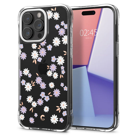 Apple iPhone 15 Pro, Szilikon tok, légpárnás sarok, álomszép százszorszép minta, Spigen Ciel Cyril Cecile, átlátszó/színes -  iPhone 15 Pro tok a Domshop kínálatából