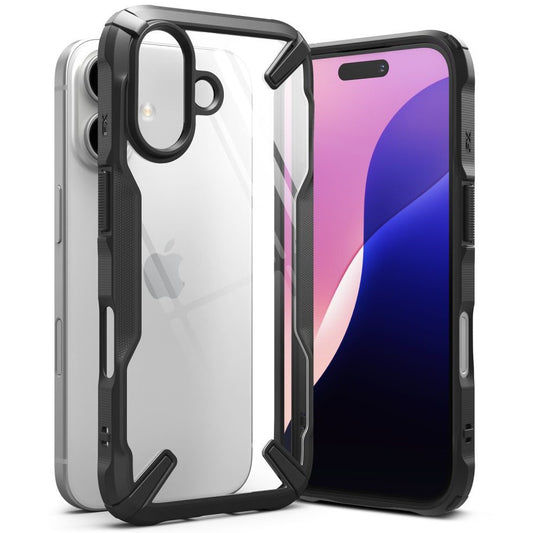 Apple iPhone 16, Műanyag hátlap + szilikon keret, közepesen ütésálló, Ringke Fusion X, átlátszó/fekete -  iPhone 16 tok a Domshop kínálatából