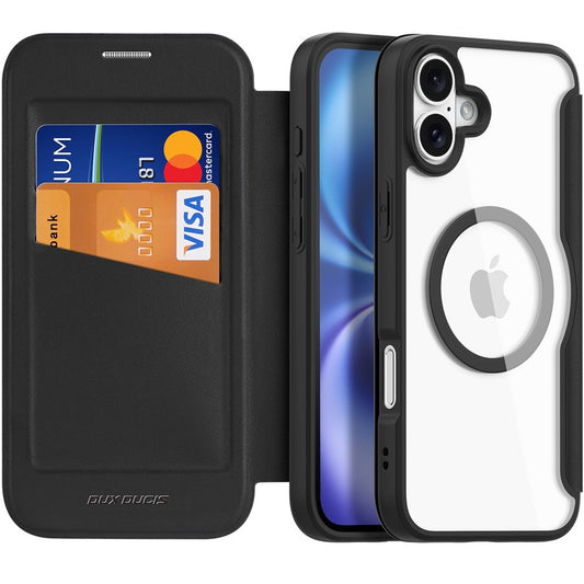 Apple iPhone 16, Oldalra nyíló tok, stand, közepesen ütésálló, Magsafe kompatibilis, Dux Ducis Skin Pro Magsafe, fekete -  iPhone 16 tok a Domshop kínálatából