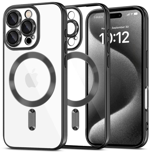 Apple iPhone 16 Pro, Műanyag hátlap védőtok + szilikon keret, közepesen ütésálló, Magsafe töltővel kompatibilis, fényes keret, Magflex Magsafe, átlátszó/fekete -  iPhone 16 Pro tok a Domshop kínálatából