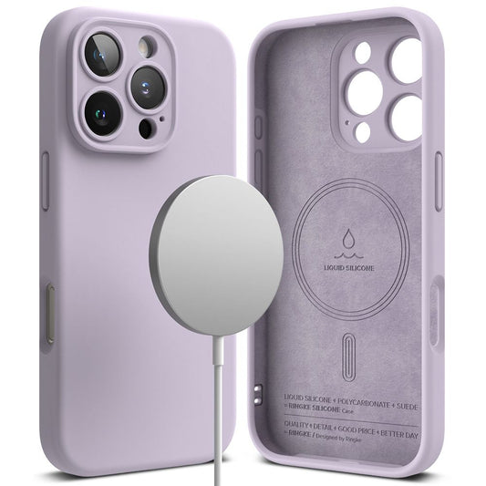 Apple iPhone 16 Pro Max, Szilikon tok, mikrofiber belső, közepesen ütésálló, Magsafe kompatibilis, Ringke Silicone Magnetic, lila -  iPhone 16 Pro Max tok a Domshop kínálatából