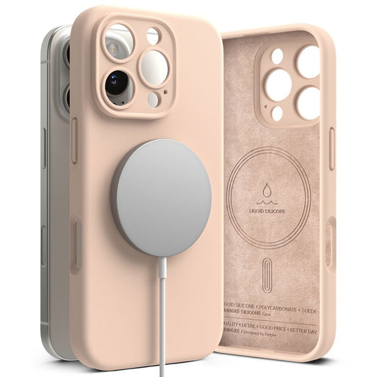 Apple iPhone 16 Pro Max, Szilikon tok, mikrofiber belső, közepesen ütésálló, Magsafe kompatibilis, Ringke Silicone Magnetic, rózsaszín -  iPhone 16 Pro Max tok a Domshop kínálatából