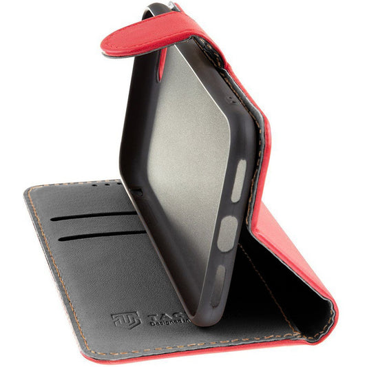 Apple iPhone 16e, Oldalra nyíló tok, stand, kártyatartóval, csatos, Tactical Field Notes, piros -  iPhone 16e tok a Domshop kínálatából