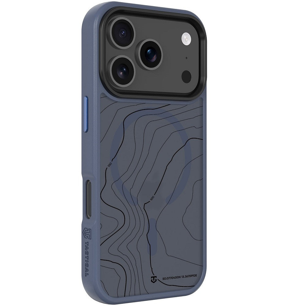 Apple iPhone 17 Pro, Műanyag hátlap védőtok + szilikon keret, közepesen ütésálló, Magsafe kompatibilis, térkép minta, Tactical MagForce Hyperstealth Sika, áttetsző/sötétkék -  iPhone 17 Pro tok a Domshop kínálatából