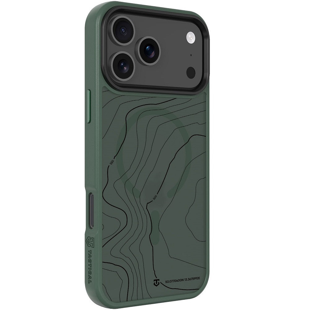 Apple iPhone 17 Pro Max, Műanyag hátlap védőtok + szilikon keret, közepesen ütésálló, Magsafe kompatibilis, térkép minta, Tactical MagForce Hyperstealth Sika, áttetsző/zöld -  iPhone 17 Pro tok a Domshop kínálatából