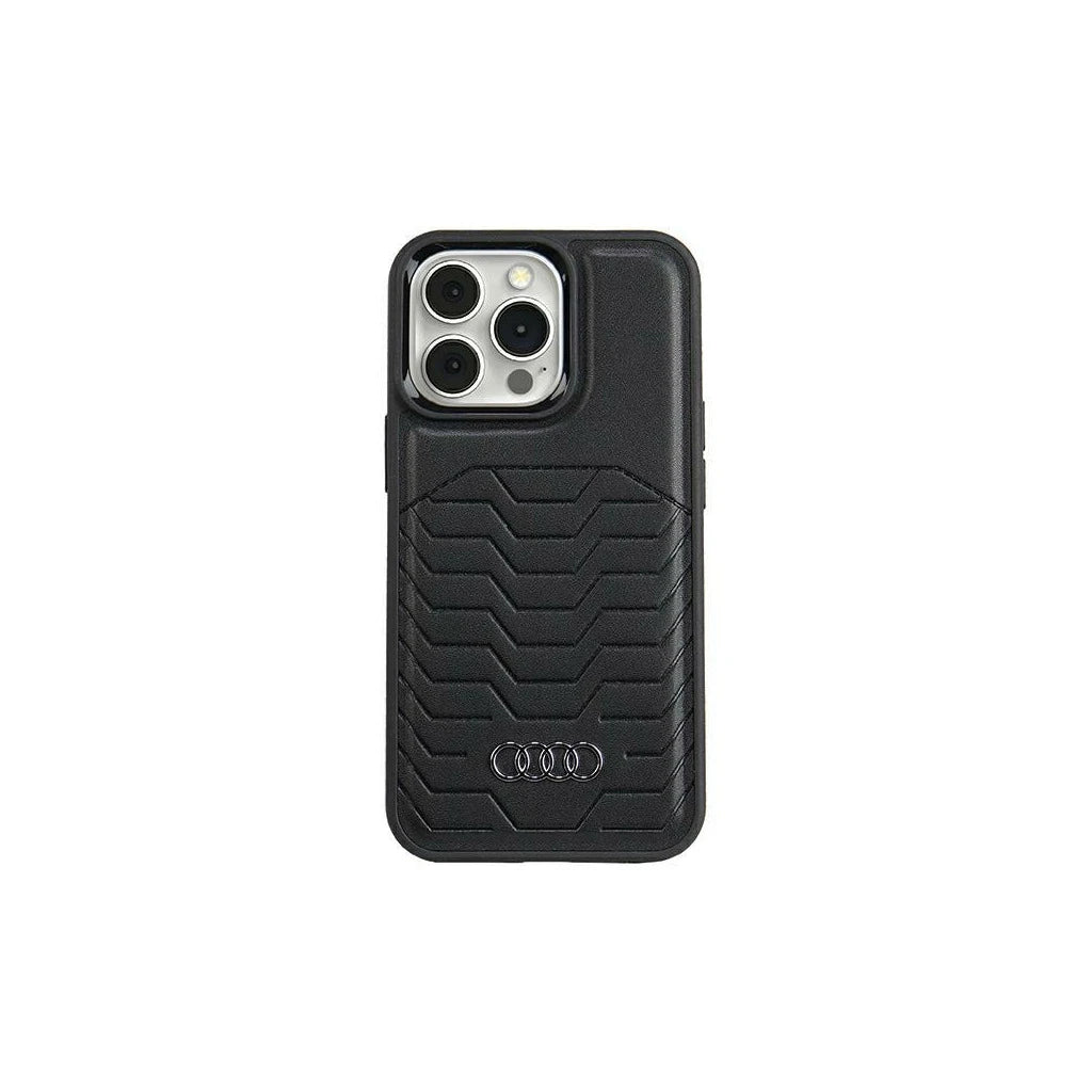 Audi Synthetic Leather MagSafe iPhone 15 Pro 6.1" készülékhez kemény tok fekete AU-TPUPCMIP15P-GT/D3-BK -  iPhone 15 Pro tok a Domshop kínálatából