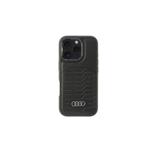 Audi szintetikus bőr MagSafe iPhone 16 Pro 6.3" készülékhez kemény tok AU-TPUPCMIP16P-GT/D3-BK fekete -  iPhone 16 Pro tok a Domshop kínálatából