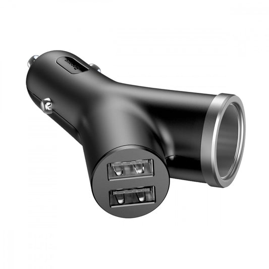 Autós töltő, Szivargyújtós töltő elosztó 1-es, 2 x USB aljzat, 40 W, Baseus, fekete, BSC-C16N_B -  Autós töltő a Domshop kínálatából