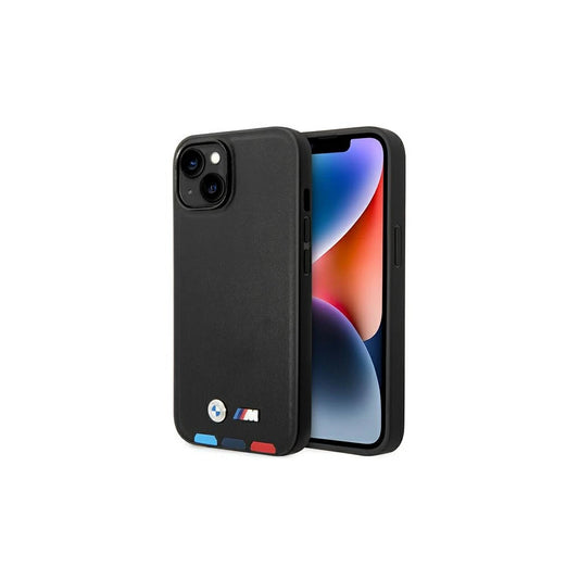 BMW BMHCP14M22PTDK iPhone 14 Plus / 15 Plus 6,7” készülékhez tok Leather Stamp Tricolor fekete -  iPhone 14 Plus/15Plus tok a Domshop kínálatából