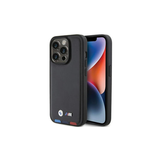 BMW BMHCP15L22PTDK iPhone 15 Pro 6.1 készülékhez Leather Stamp tok Tricolor fekete -  iPhone 15 Pro tok a Domshop kínálatából