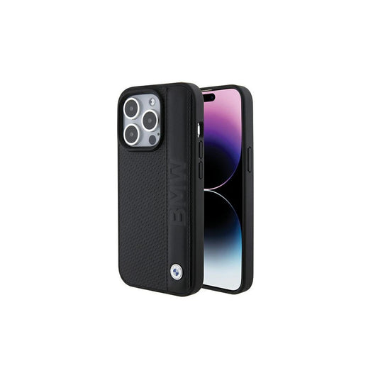 BMW BMHCP15L22RDPK iPhone 15 Pro 6.1 készülékhez kemény tok Leather Textured & Stripe fekete -  iPhone 15 Pro tok a Domshop kínálatából