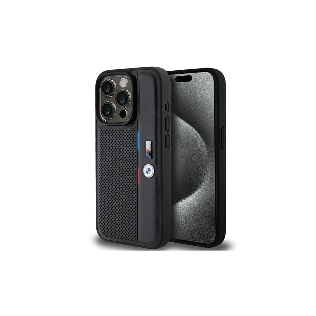 BMW BMHCP15L23PUPVK iPhone 15 Pro 6.1 készülékhez kemény tok Perforated Tricolor Line fekete -  iPhone 15 Pro tok a Domshop kínálatából