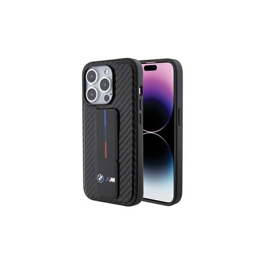 BMW BMHCP15LGSPCCK iPhone 15 Pro 6.1 készülékhez merev tok Grip Stand Smooth & Carbon fekete -  iPhone 15 Pro Max tok a Domshop kínálatából