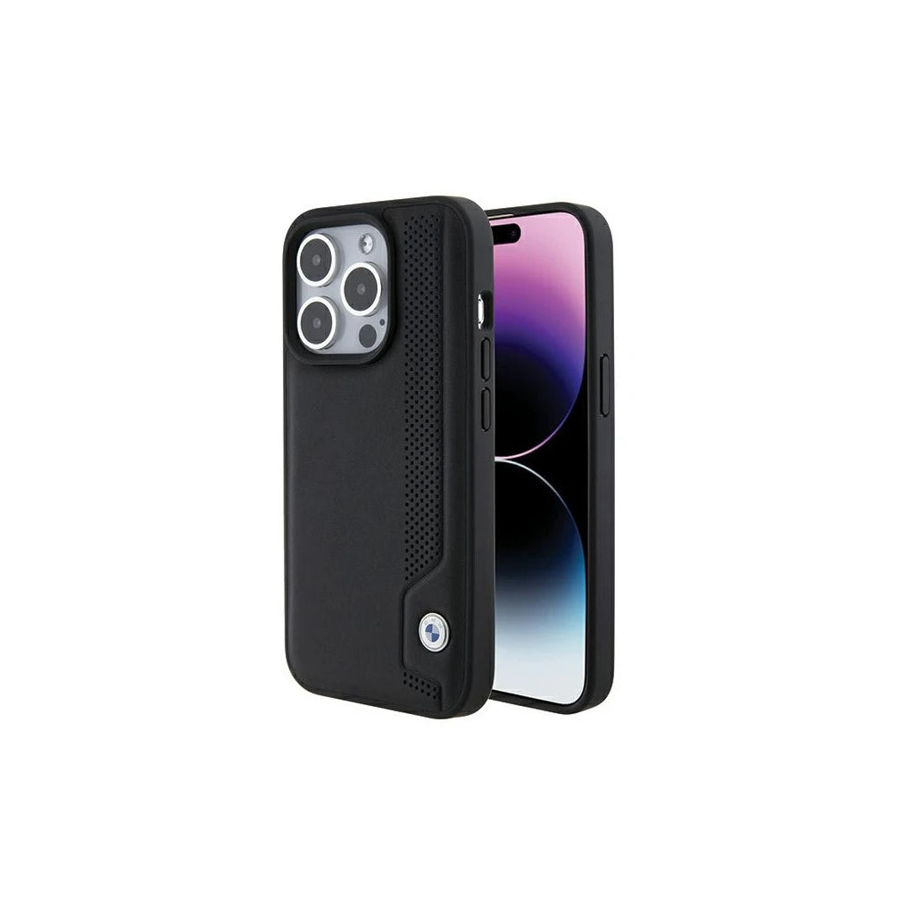 BMW BMHCP15X22RBDK iPhone 15 Pro Max 6.1 készülékhez kemény tok Leather Blue Dots fekete -  iPhone 15 Pro Max tok a Domshop kínálatából