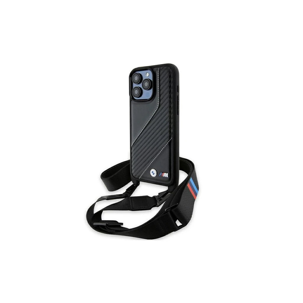 BMW BMHCP15X23PSCCK iPhone 15 Pro Max készülékhez 6.7" kemény tok M Edition Carbon Stripe & Strap fekete -  iPhone 15 Pro Max tok a Domshop kínálatából