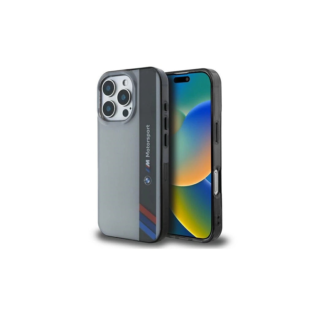 BMW BMHCP16L23HTFEG iPhone 16 Pro 6.3" készülékhez kemény tok Motorsport IML Vertical Stripe szürke -  iPhone 16 Pro tok a Domshop kínálatából