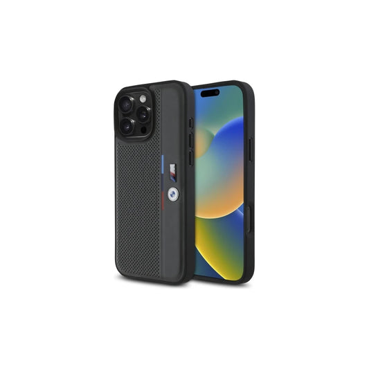 BMW BMHCP16L23PUPVA iPhone 16 Pro 6.3" készülékhez kemény tok M Perforated Tricolor Detail Line antracit -  iPhone 16 Pro tok a Domshop kínálatából