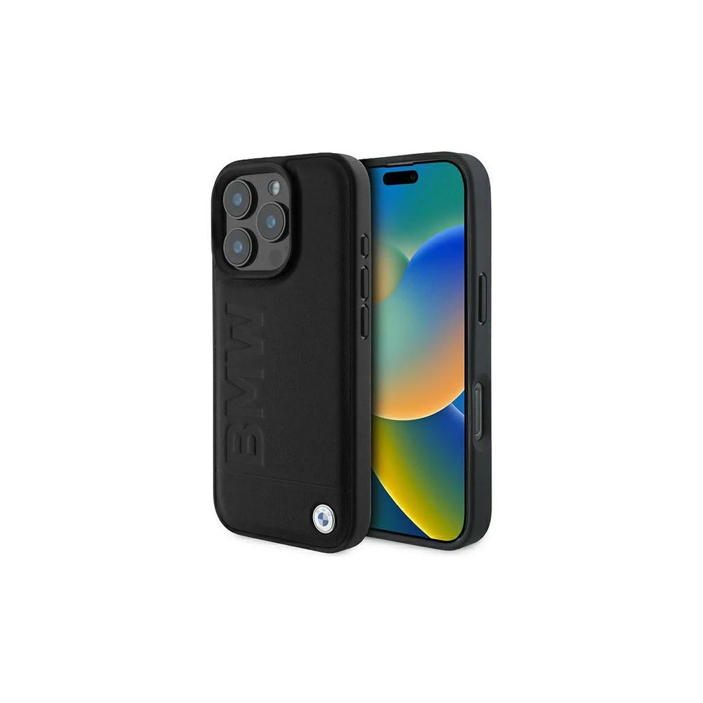 BMW BMHCP16LSLLBK iPhone 16 Pro 6.3 készülékhez kemény tok Leather Hot Stamp fekete -  iPhone 16 Pro tok a Domshop kínálatából
