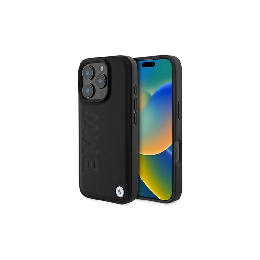 BMW BMHCP16XSLLBK iPhone 16 Pro Max 6.9" készülékhez merev tok Leather Hot Stamp fekete -  iPhone 16 Pro Max tok a Domshop kínálatából
