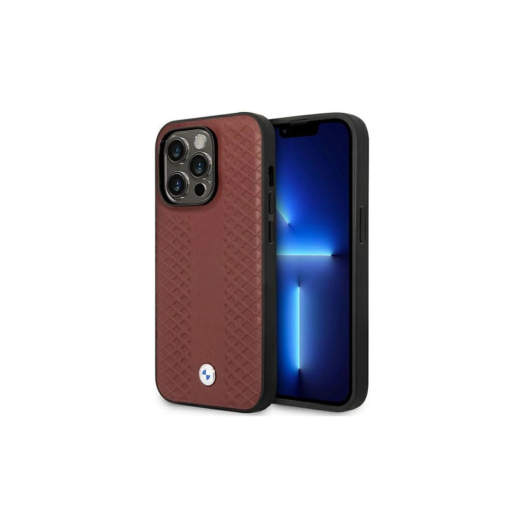 BMW BMHMP14X22RFGR tok iPhone 14 Pro Max 6.7" készülékhez bordó Leather Diamond Pattern MagSafe -  iPhone 14 Pro Max tok a Domshop kínálatából