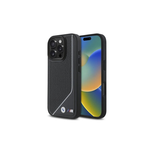 BMW BMHMP16L23PUCPK iPhone 16 Pro 6.3 készülékhez kemény tok M Perforated Twisted Line MagSafe fekete -  iPhone 16 Pro tok a Domshop kínálatából